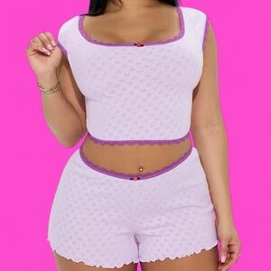 Fashion Nova Lavender Lace Trim Pajama Set